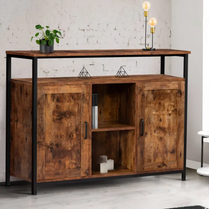 Buffet style industriel 2 portes effet bois vieilli 100 cm