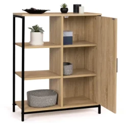 Buffet style industriel avec étagères et placard