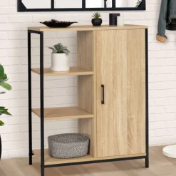 Buffet style industriel avec étagères et placard