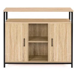 Buffet style industriel avec 2 portes et étagères en bois et métal noir 100 cm