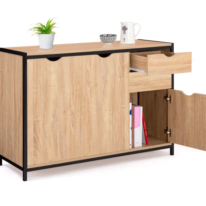 Buffet style industriel bois et métal noir 110 cm