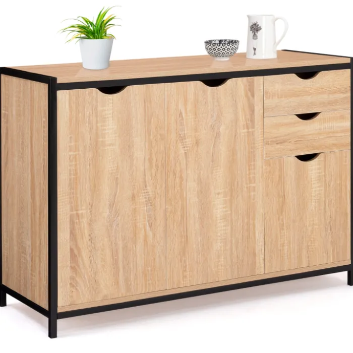 Buffet style industriel bois et métal noir 110 cm