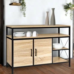 Buffet style industriel bois et métal noir 100 cm