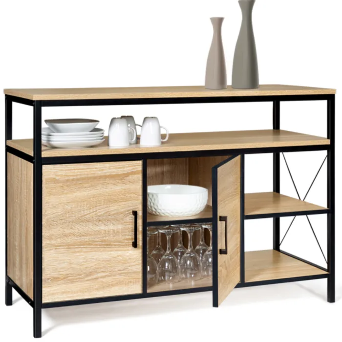 Buffet style industriel bois et métal noir 100 cm