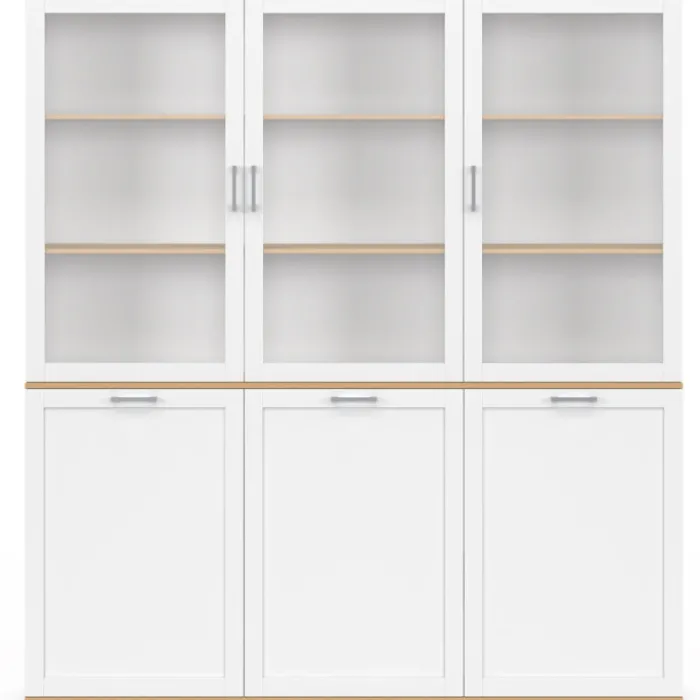 Buffet vaisselier 160 cm meuble de cuisine 6 portes blanc et bois