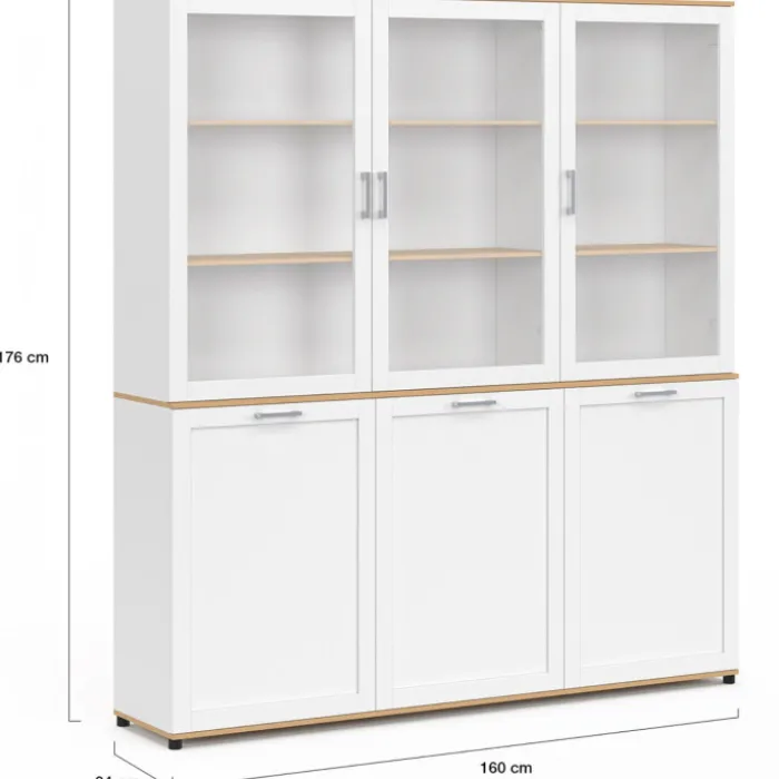 Buffet vaisselier 160 cm meuble de cuisine 6 portes blanc et bois