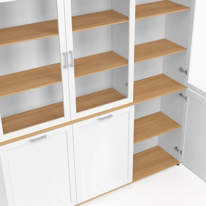 Buffet vaisselier 160 cm meuble de cuisine 6 portes blanc et bois