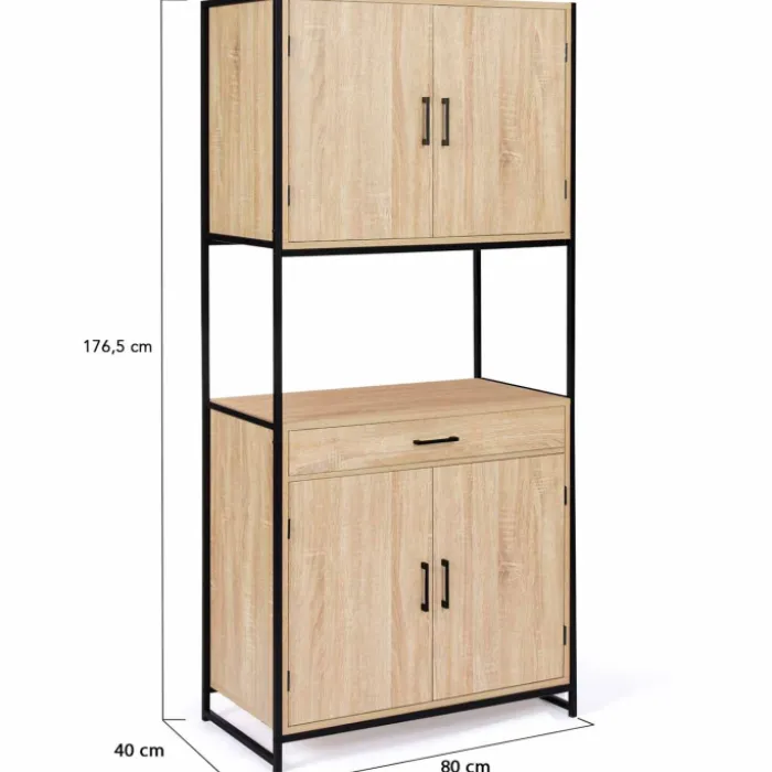 Buffet vaisselier industriel 80 cm 4 portes 1 tiroir