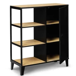 Buffet vestiaire métallique noir et plateaux bois