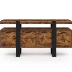 Buffet XXL 4 portes bois effet vieilli et noir 160 cm