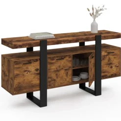 Buffet XXL 4 portes bois effet vieilli et noir 160 cm