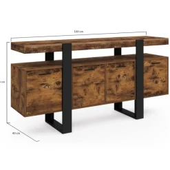 Buffet XXL 4 portes bois effet vieilli et noir 160 cm