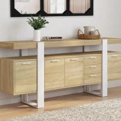 Buffet XXL bois et blanc industriel 180 cm 4 portes 3 tiroirs