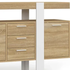Buffet XXL bois et blanc industriel 180 cm 4 portes 3 tiroirs