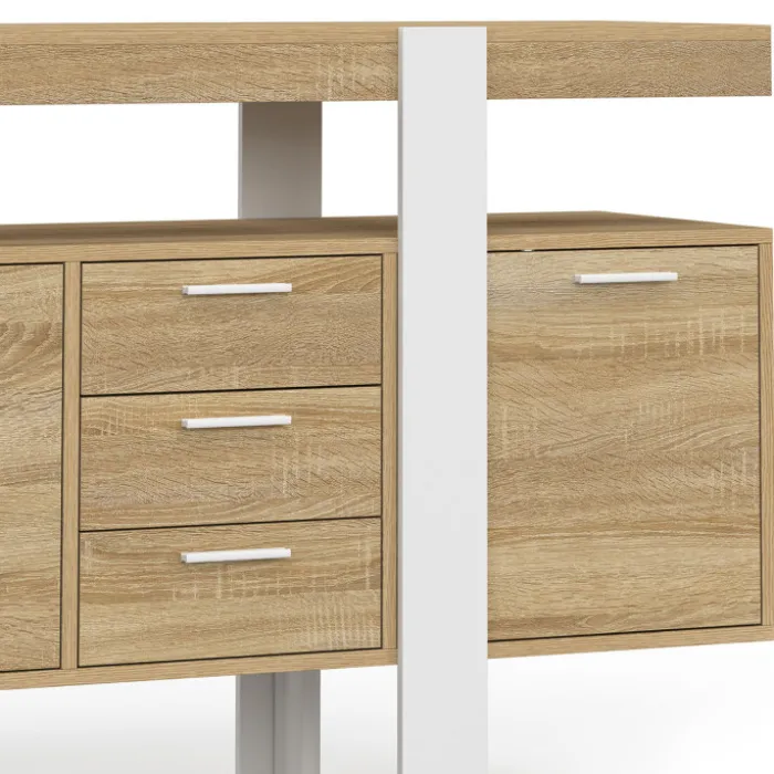 Buffet XXL bois et blanc industriel 180 cm 4 portes 3 tiroirs
