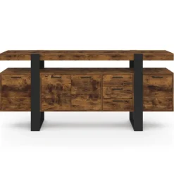 Buffet XXL bois et noir à l’effet vieilli de 180 cm avec 4 portes et 3 tiroirs