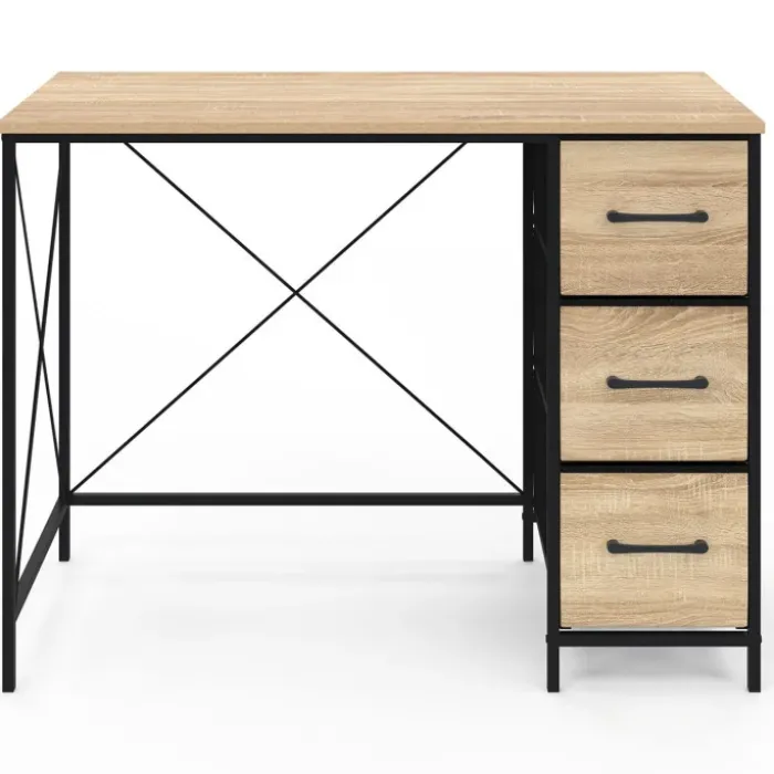 Bureau 3 tiroirs design industriel 100 cm en tissu bois et noir