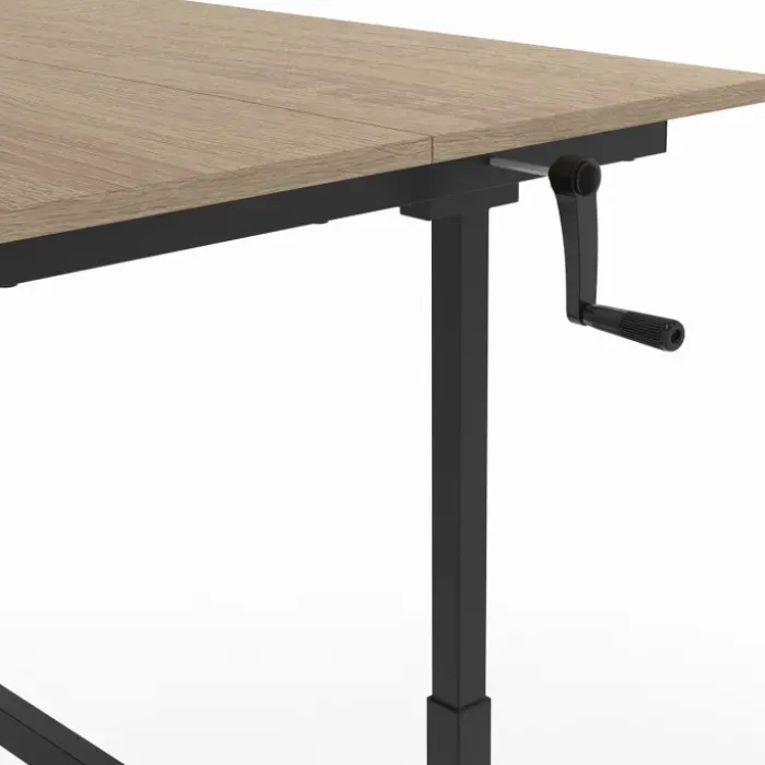 Bureau assis debout à manivelle hauteur réglable 70 - 120 cm bois façon hêtre et noir
