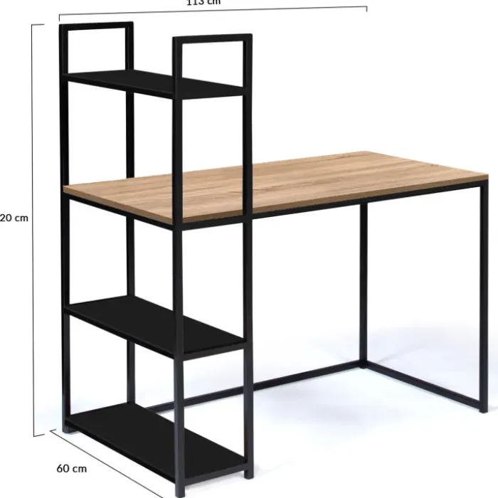 Bureau avec étagères style industriel en bois et métal noir