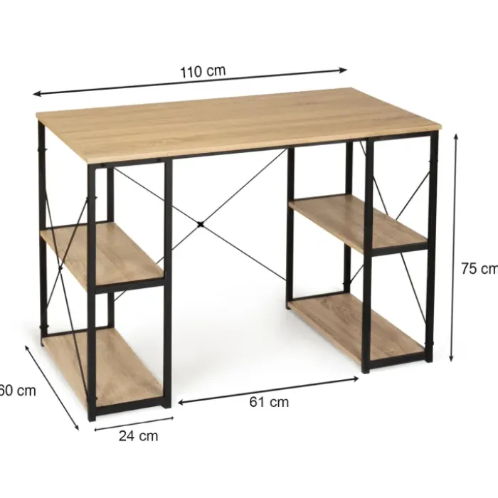 Bureau avec étagères style industriel en métal et bois