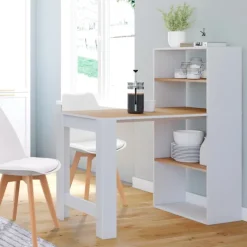 Bureau bibliothèque bois façon hêtre et blanc