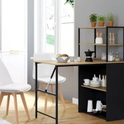 Bureau bibliothèque pliable plateau rabattable bois façon hêtre et noir
