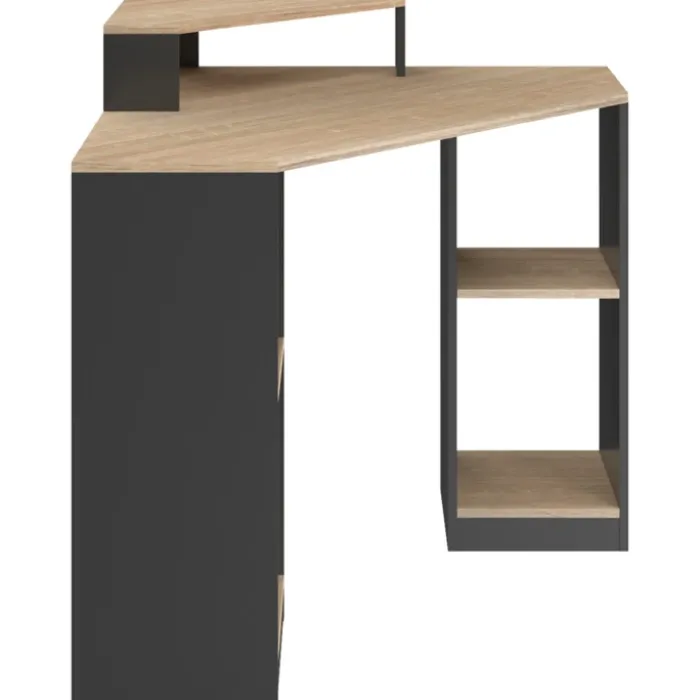 Bureau d'angle avec rangements noir et façon hêtre