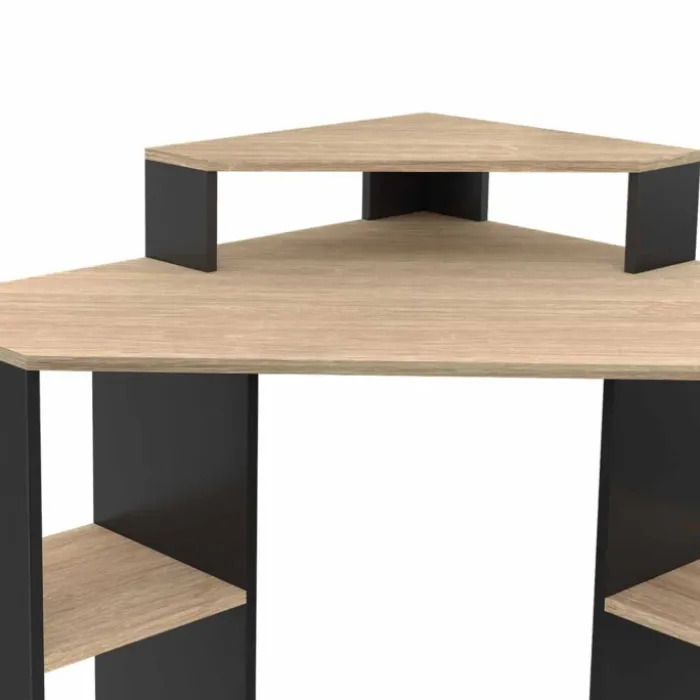 Bureau d'angle avec rangements noir et façon hêtre
