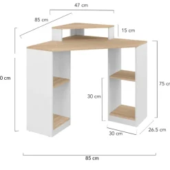 Bureau d'angle avec rangements blanc et façon hêtre