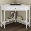Bureau d'angle gain de place bureau informatique blanc avec rangements et 1 tiroir