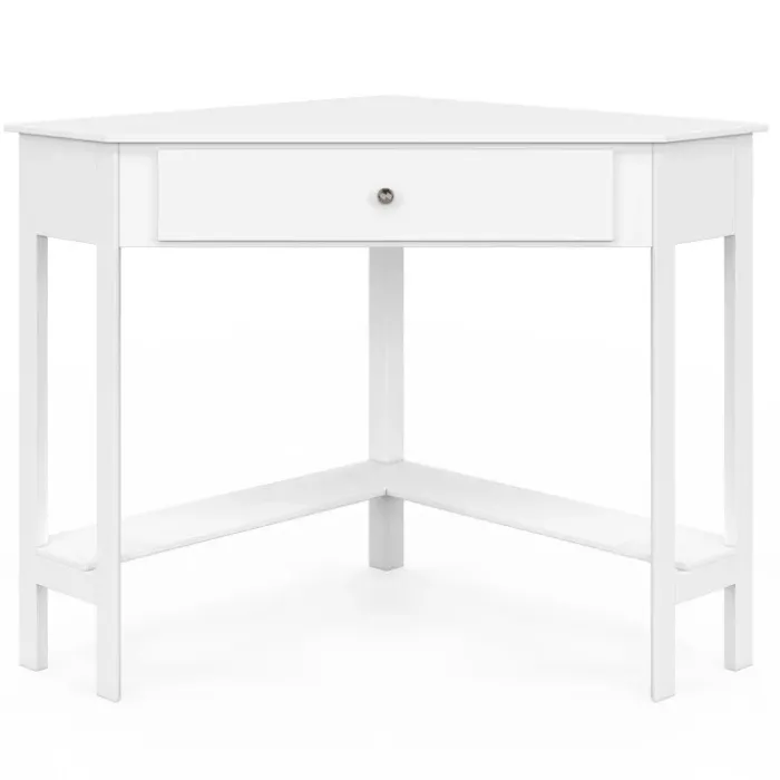 Bureau d'angle gain de place bureau informatique blanc avec rangements et 1 tiroir