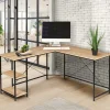 Bureau d’angle industriel avec étagère bois et métal