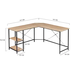 Bureau d’angle industriel avec étagère bois et métal