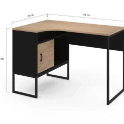 Bureau d’angle industriel métal noir et bois façon hêtre
