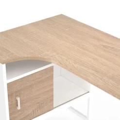 Bureau d’angle industriel métal blanc et bois façon hêtre
