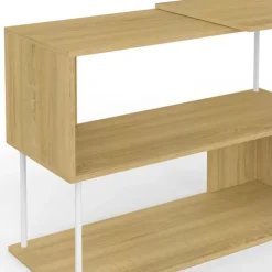 Bureau d'angle rotatif 180° métal blanc et bois
