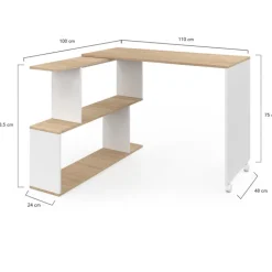 Bureau d'angle rotatif en bois hêtre et blanc