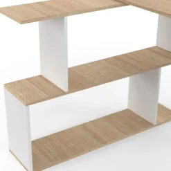 Bureau d'angle rotatif en bois hêtre et blanc