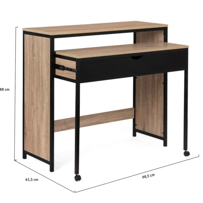 Bureau extensible gain de place 1 tiroir style industriel