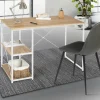 Bureau industriel droit avec plateaux bois et métal blanc