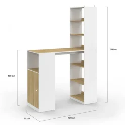 Bureau LUNG avec rangements blanc bois