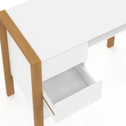 Bureau scandinave blanc et bois avec 3 tiroirs et niche