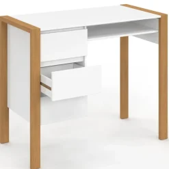 Bureau scandinave blanc et bois avec 3 tiroirs et niche