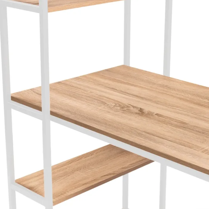 Bureau style industriel en métal blanc et bois avec étagères