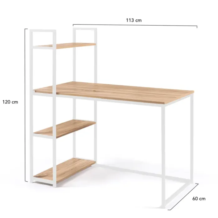 Bureau style industriel en métal blanc et bois avec étagères