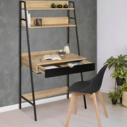 Bureau étagères deux niveaux style industriel