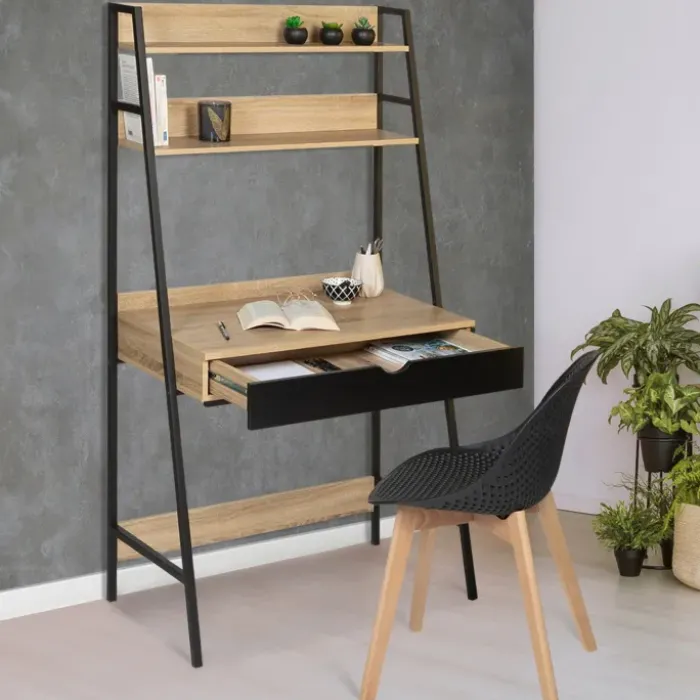 Bureau étagères deux niveaux style industriel
