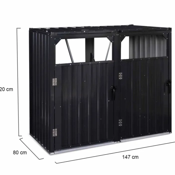 Cache poubelle double en acier gris pour extérieur