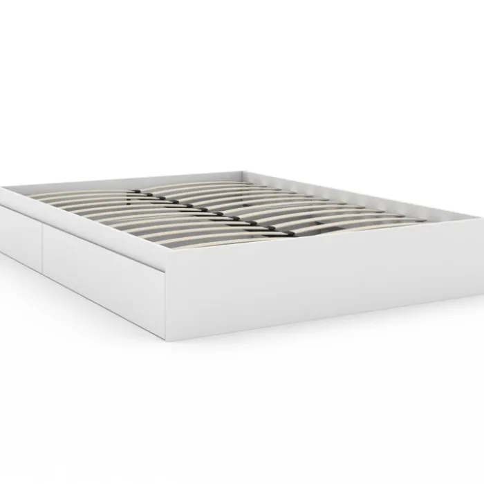 Cadre de lit double 140x190 blanc avec 4 tiroirs et sommier