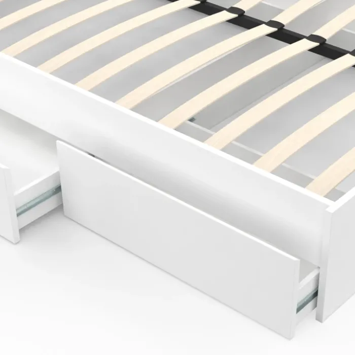 Cadre de lit double 140x190 blanc avec 4 tiroirs et sommier